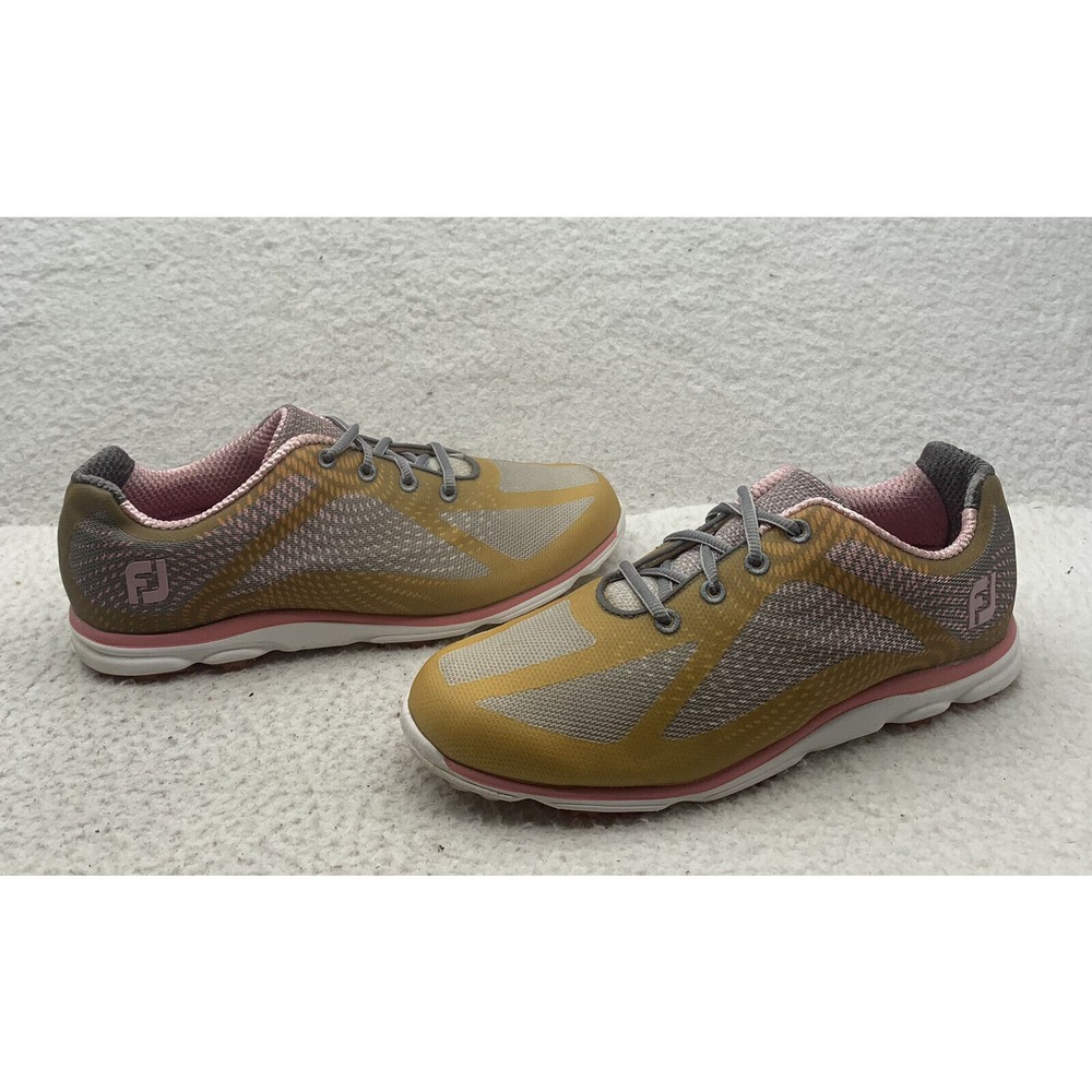 FootJoy Golf Shoes Womens 9 M Spikeless Cleat Gray Yellow Pink White FJ Outdoors